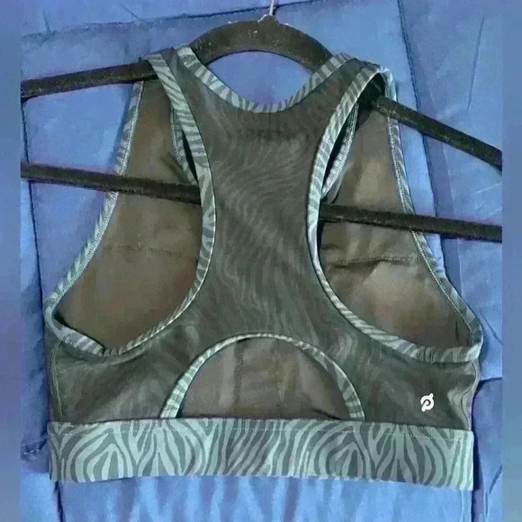 Peloton Cadent High Neck Racerback Bra Size Small Animal Print Black/Blue Gym - Picture 4 of 7